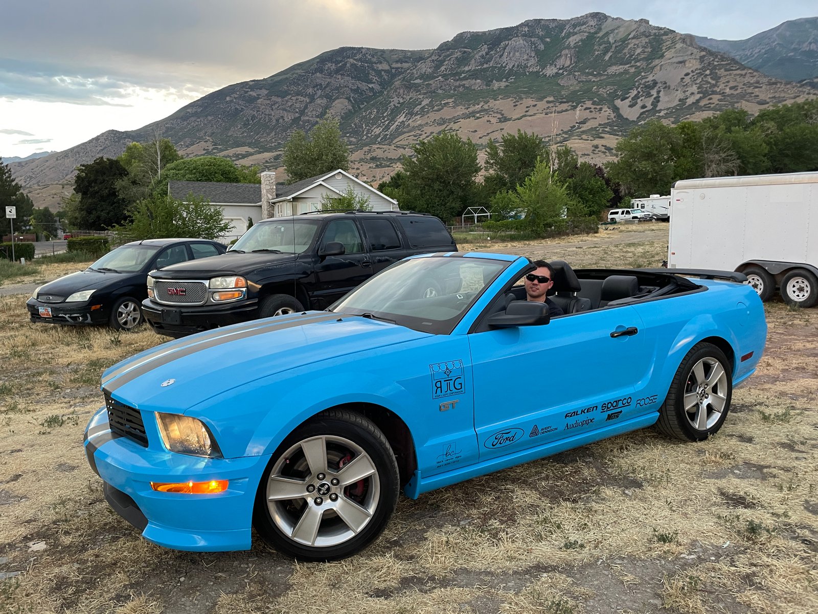 Sponsor decal package on a Ford Mustang GT